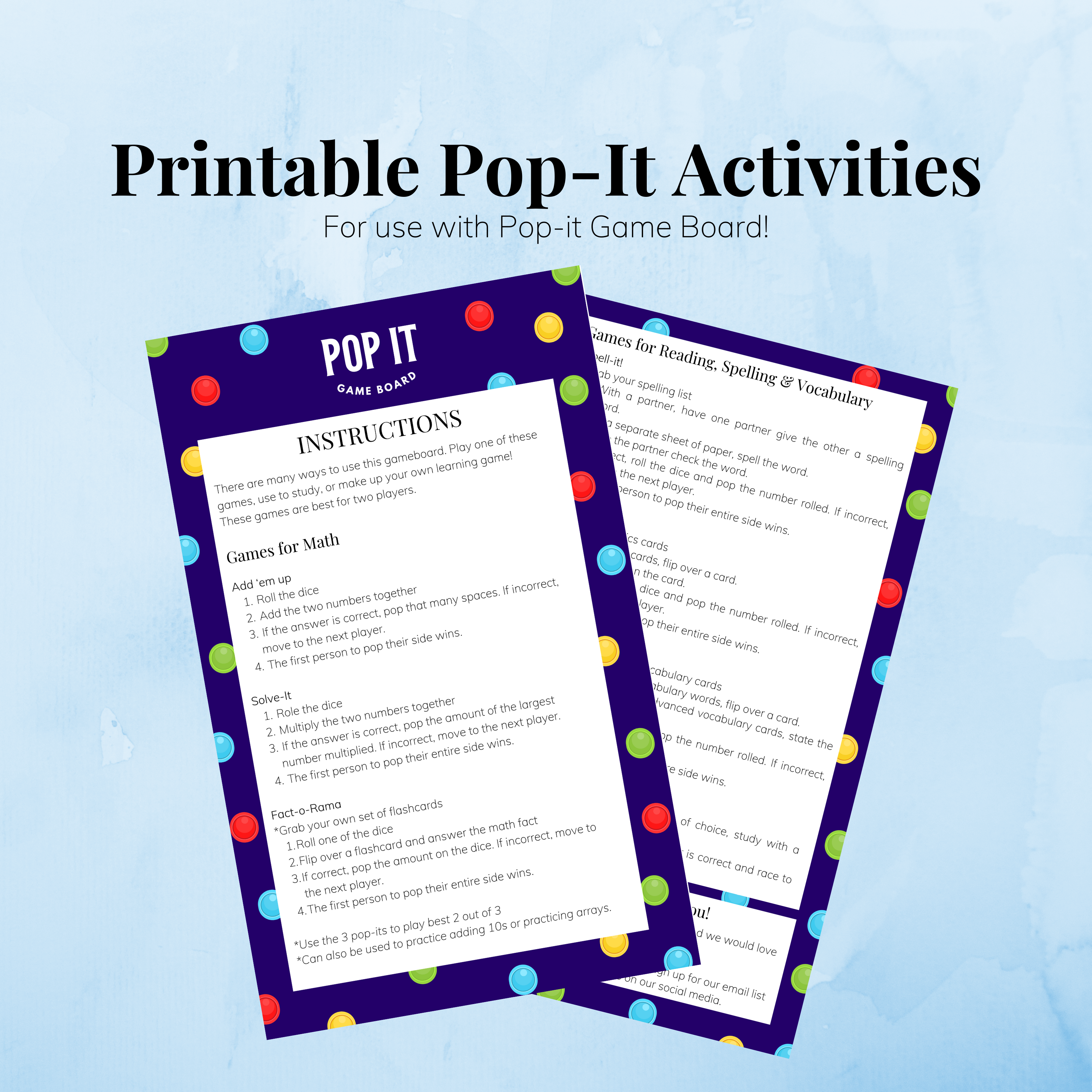 Pop it Game Board – Smart Homes Tutoring